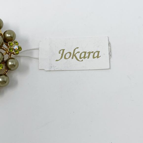 New Jokara Floral Gemstone and Beaded Brooch Pin Green Sage Gemstone - Picture 3 of 6